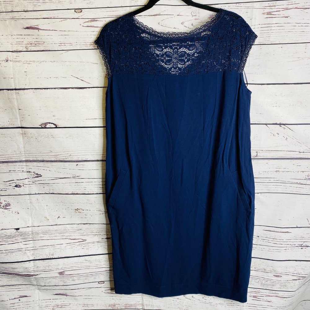 Monsoon Women's Sleeveless Floral Lace Mini Dress with Pocket Navy Blue Size 8